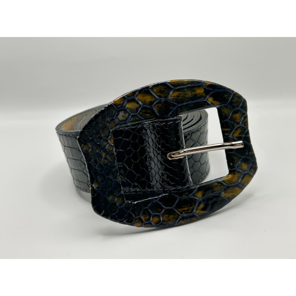 Leatherock Womens Belt‎ Black Green Yellow Snake Print Tortoise Buckle Statement